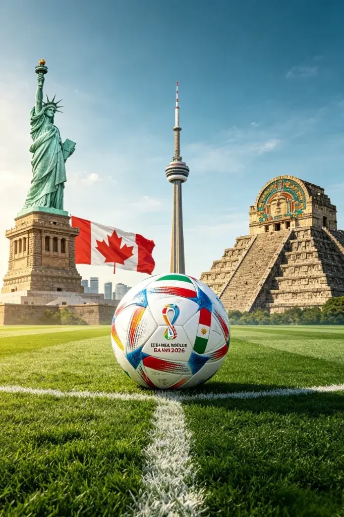 World cup prediction guide — 2026 co-host nations United States, Canada and Mexico with football on the pitch